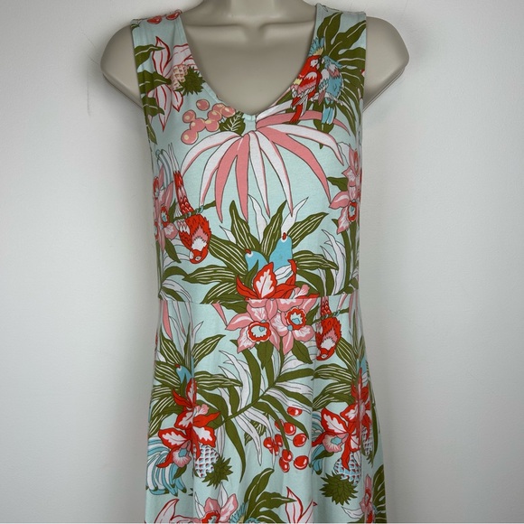 Talbots Floral Parrot Print Sleeveless Knit Maxi sz LP ResortWear Preppy Coastal - Picture 3 of 14